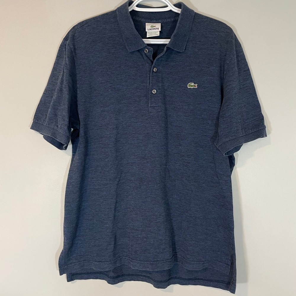 Lacoste Mens Blue Heathered Short Sleeve Polo Shirt Size 5 M Logo Golf FLAW